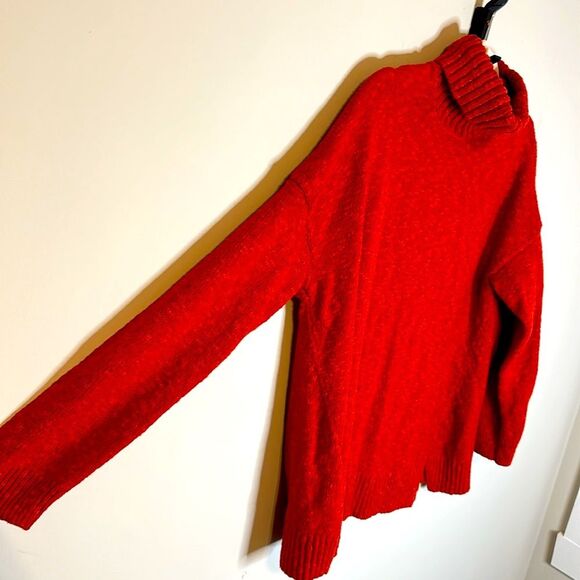 J Jill Red Chili Pepper Cotton Blend Fold over Turtle Neck Petite M 59% Cotton - Picture 2 of 6